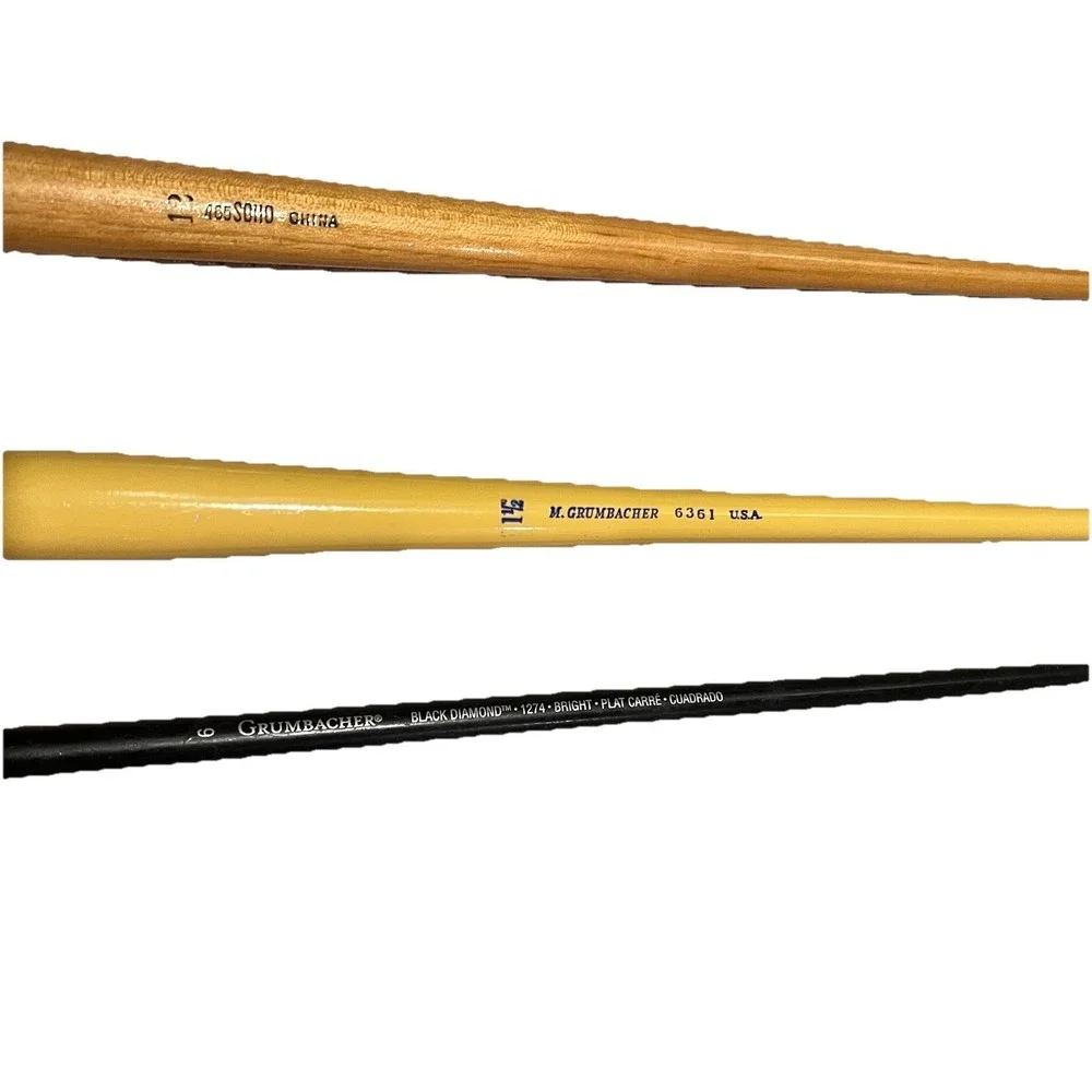 3 Vtg M Grumbacher‎ Paintbrush 6361 Angular Sz 1.5 & 1274 Black Diamond Sz 6 New